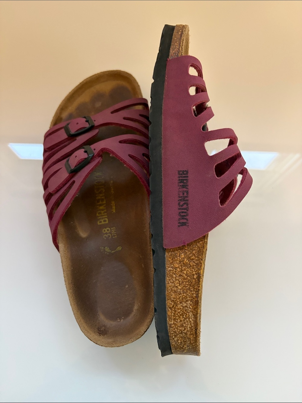 Birkenstock Women’s Wine Slide Sandals with Cutout Straps